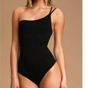 Lulu's BNWOT womens "Show me your attitude" black bodysuit one-shoulder